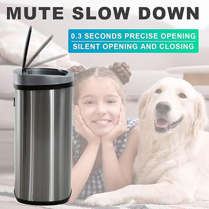 HCY Kitchen Trash Can 13 Gallon Automatic Metal Garbage Can Stainless Steel Waste Bin with Lid Smart for Kitchen,Office,Living Room,Bathroom(Silver)