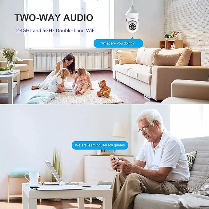 2PCS 360 Degree Security Cameras Wireless Outdoor, 2.4GHz & 5GHz WiFi Light Bulb Camera, 1080p Indoor for Home Camera System, Motion Detection, Two-Way Audio (2PCS)