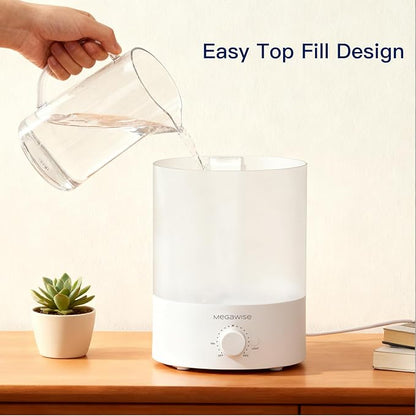MegaWise Healthy Top-Refill Cool Mist Humidifiers for Bedroom, 24dB Ultrasonic Air Vaporizer with Water Filter for Baby [PP Material], Colorful Night Light,1 Gal Essential Oil Diffuser, Auto Shut Off