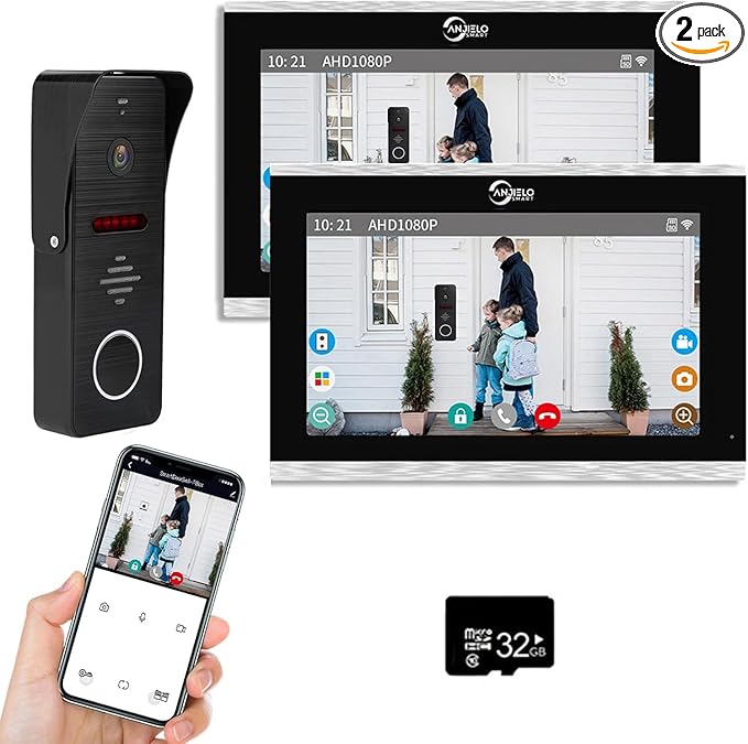 Wired Video Doorbell Apartment Intercom System,10 Inch Touch Screen Monitor,Motion Detection TUYA WiFi Smart Home Video Intercom Door Phone Kits for Home Villa (1 doorbell+2 Monitor)