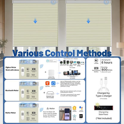 Motorized Cellular Shades with Remote, Blackout Smart Cellular Shades Compatible with Alexa, Cordless Honeycomb Window Blinds for Bedroom Home Office, Custom Size, Blackout Light Beige