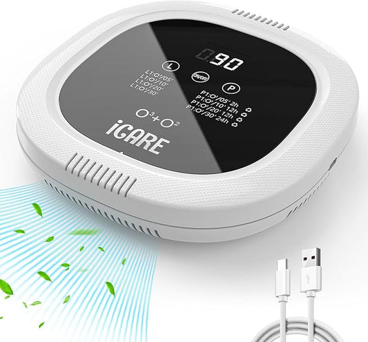 Ozone Odor Eliminator for Strong Odor 10,000mAh Rechargeable Cat Litter Deodorizer Dog Poof Odor Removal Ozone Air Purifier for Bedroom Toilet Kitchen Pets Shoe Smoke Car Formaldehyde Air Freshener