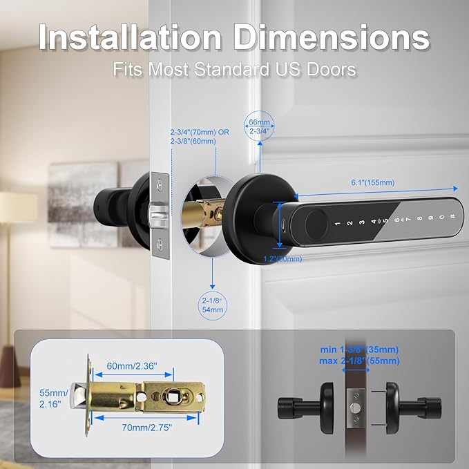 Door Knob,Fingerprint Door Lock for Bedrooms,Smart Door Knob,Keyless Entry Door Lock with APP