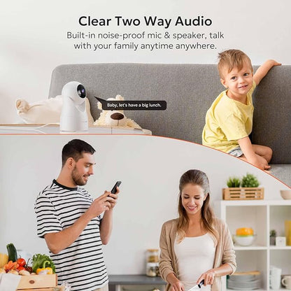 owltron Indoor Security Camera 2K, 360° Cameras for Home Security with Motion Detection, 2.4G WiFi for Pet/Baby/Nanny Cam with Night Vision, Siren Alarm & 2-Way Audio, Compatible with Alexa