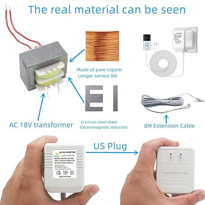 Video doorbell Special Power Transformer, 18V500MA Ring doorbell Power Adapter, Compatible with Ring, Nest, Eufy, Wyze, Arlo Wireless Video doorbell (with 315in Cable White)