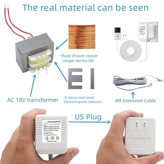 XZGm18V500MA doorbell Power Adapter, Video doorbell Special Power Transformer, Compatible with Ring, Nest, Eufy, Wyze, Arlo Wireless Video doorbell (with 196in Cable White)