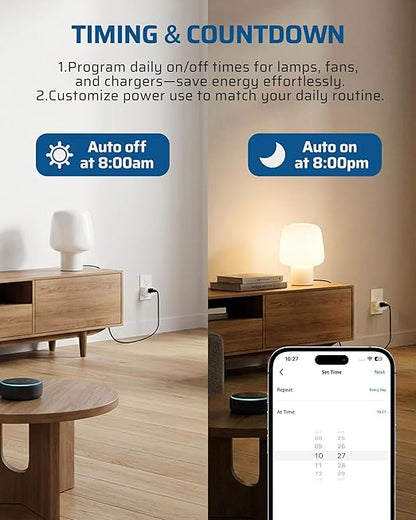 DEWENWILS Matter Smart Plug, Work with Alexa, Apple Home, Google, SmartThings, Outlet with Schedule and Timer, FFS Easy Setup, 100% Privacy 15A/1800W, APP Voice Control, 2.4G Wi-Fi Only, 4 Pack