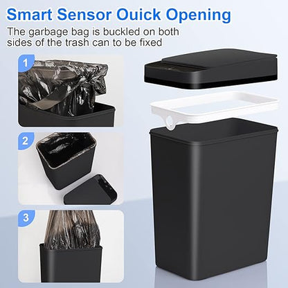 Anborry Bathroom Automatic Trash Can 3 Pack 2.2 Gallon Motion Sensor Touchless Small Slim Garbage Can with Lid Smart Electric Narrow Garbage Bin for Bedroom Living Room Office Kitchen (Black)