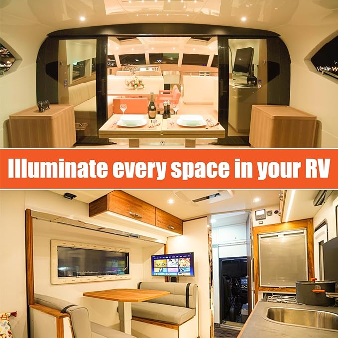 3 Inch RV Recessed Ceiling Lights 12V 3W 3000K, 6-Pack Ultra-Thin Puck Light, Dimmable LED Downlights for RV Camper Van Truck Boat Under Cabinet Lighting (70-75mm Cutout)