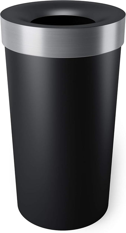 Umbra Vento Kitchen Trash Can – Large 16 Gal (62 L) Open Top Garbage Can for Home & Office – Modern Clean Design, Black/Nickel
