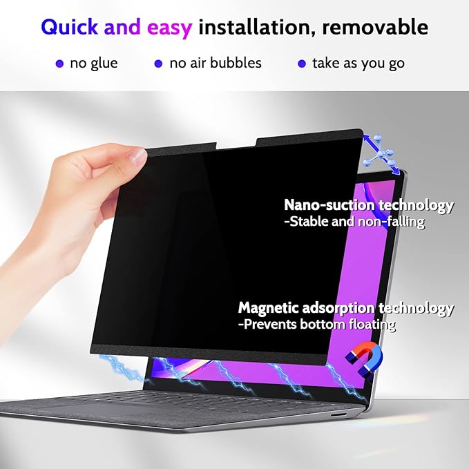 Peslv Magnetic Privacy Screen for Surface Laptop Go 3/2/1 12.4 Inch, Removable Anti Blue Light Glare Filter, Black Security Private Apy Block Protector