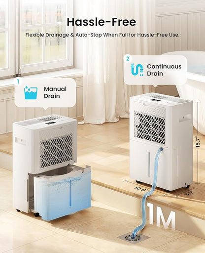 Dehumidifier for Basement up to 2500 Sq.Ft, ozeeco Home Dehumidifier Max 34 Pint/Day, with 0.45 Gal Water Tank, Drain Hose, Ultra Quiet, Child Lock, 24H Timer for Bedroom, Bathroom, RV