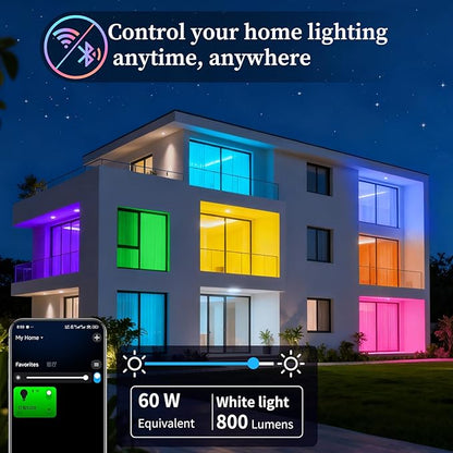 Meliya LED Smart Light Bulbs, Color Changing Dimmable & Timing Smart WiFi and Bluetooth Bulb, Compatible with Alexa and Google Assistant, RGBWW A19, 9W 800 Lumens, Music Sync, Voice Control (4 Pack)