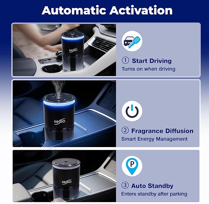 Smart Car Air Freshener Diffuser 160ML – Motion Sensor Activation, Car Fresheners Long Lasting with 3 Spray Modes, Car Diffuser Air Freshener with Rechargeable Battery for Cup Holder (Pure White Tea)