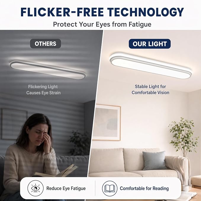 28.3 Inch Modern Smart LED Ceiling Light,40W High Brightness Linear Flush Mount Light Fixture,Dimmable Long Led Ceiling Lamp with Remote Control for Kitchen,Garage,Hallway,Laundry,Study Room