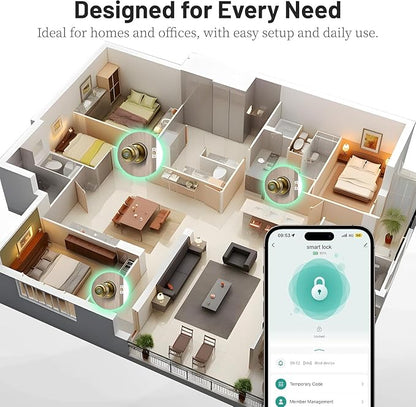 UMIKSMART Fingerprint Door Knob Lock, Smart Keyless Entry Door Knob with Tuya App Control & Auto-Lock, Backup Key, Easy Install for Home, Apartment, Office, Bronze