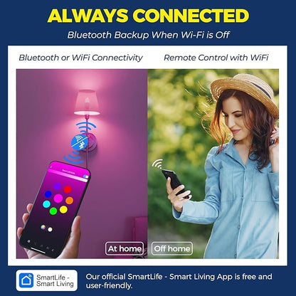 Lightinginside E12 Smart Light Bulbs 60W Equiv., Work with Alexa/Google Home/SmartLife, 500LM 6W RGBCW Candle Candelabra LED Light Bulbs, No Hub Required, 2.4G WiFi Bluetooth Bulb, ETL Listed, 6PCS