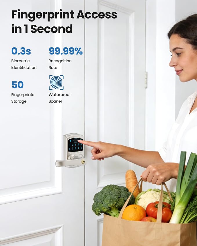 Fingerprint Smart Keyless Keypad Door Lock with Handle Biometrics Deadbolts