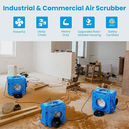 CADPXS Shield-550 Air Scrubber 550 CFM with 3-Stage Filtration, Negative Air Machine, Airborne Cleaner HEPA Scrubber, Water Damage Restoration Equipment, Commercial Air Purifier