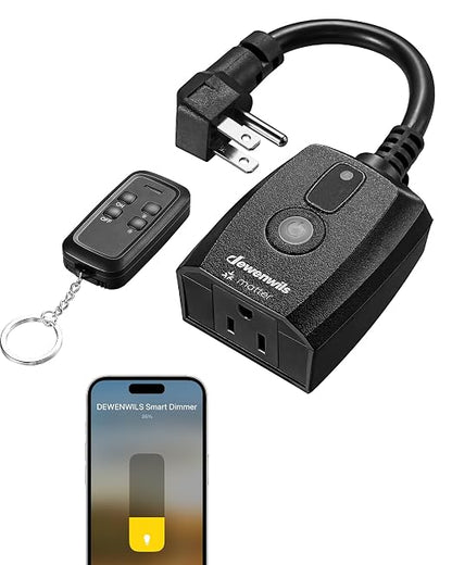 DEWENWILS Wi-Fi Matter Smart Dimmer Plug for String Lights, 2.4GHz Only | 100FT Range, Stepless Dimming, LED 150W/Tungsten 300W Bulbs Compatible, Works with Alexa, Google Home, SmartThings
