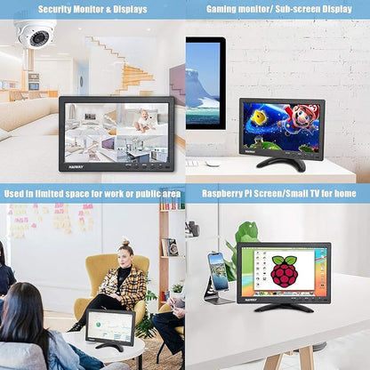 Haiway 10.1 inch Security Monitor, 1024x600 Resolution Small HDMI Monitor Small Computer Monitors with Remote Control with Built-in Dual Speakers HDMI VGA BNC Input for Gaming CCTV Raspberry Pi PC