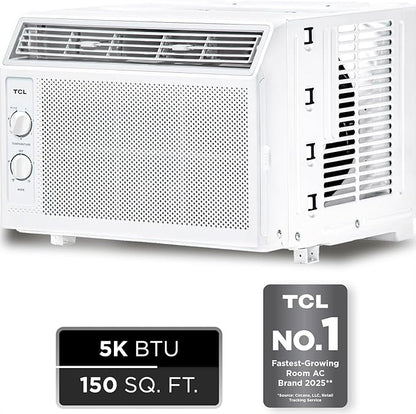 TCL 5000 BTU Window Air Conditioner, Compact Energy Efficient AC Unit with Fan & Reusable Filter for Bedroom, Living Room, Garage, Other Rooms Up To 150 Sq. Ft.