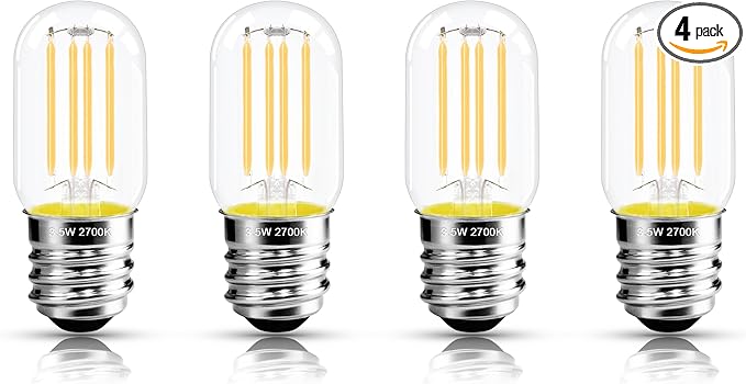 2.5 in E17 Intermediate Base LED Filament Bulb 360 Lumens, 2700K Soft White Dimmable Appliance Bulb AC 120V, UL Certified T8 Microwave Light Bulbs Under Hood for Refrigerator Stove 4Pack