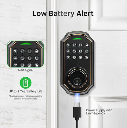 Smart Keyless Entry Door Lock with 2 Knobs,Front Door lock Handle Set,Electronic Digital Keypad Deadbolt,Auto Lock,50 User Codes,Voice Prompts,Anti-Peeking Password,Home, Apartment,Satin Nickel