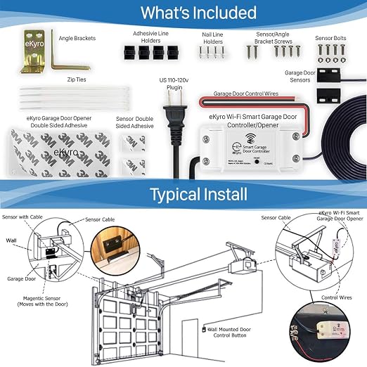 eKyro Smart Garage Door Opener - Universal WiFi Remote Controller Compatible with Alexa, Google Home, iPhone, Siri, Android, Door Left Open Alert, Door Security Systems, Updated Model