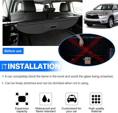 Powerty Cargo Cover for 2014-2019 Toyota Highlander Accessories, Carbon-Fiber Texture Trunk Cover Retractable Privacy Screen Rear Security Shade Cover for Toyota Highlander Accessories