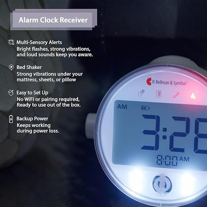 Bellman & Symfon Alarm Clock Receiver with Bed Shaker – Visit Smart Home System Hub Component – Deaf and Hard of Hearing – Vibrating Loud Alarm, Flashing Light Alerts, Emergency Receiver for Seniors
