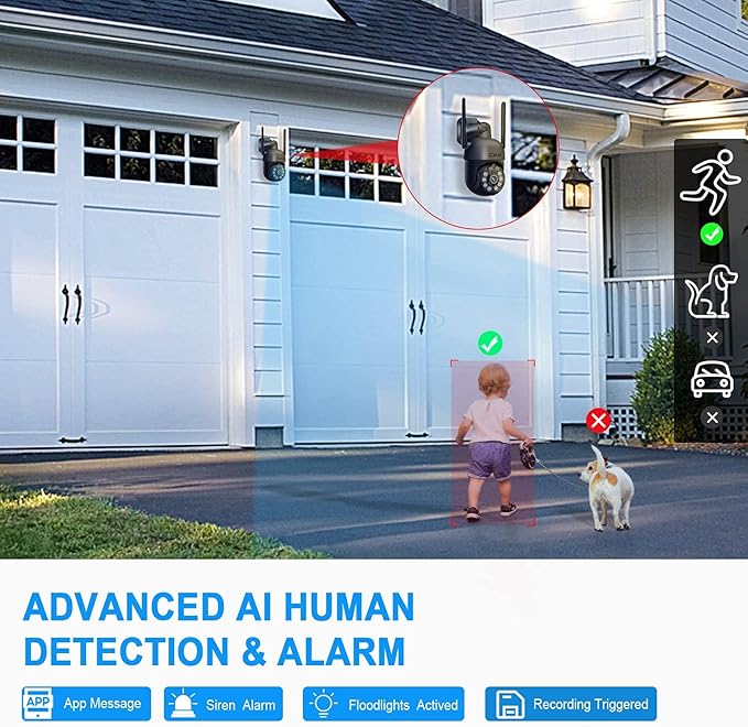 CKK [3K Security Camera Outdoor] Color Night Vision, Wireless PTZ Cameras for Home Auto Tracking, IP66 2-Way Audio,3K WiFi Camera for Indside/Outside Security,Human Detection, 360° View,C102