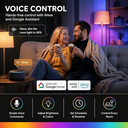 Smart Light Bulbs 2 Pack, A19 Color Changing LED (800 Lumens), WiFi & Bluetooth, Music Sync, Compatible with Alexa & Google Assistant, No Hub Needed, 16 Million Colors