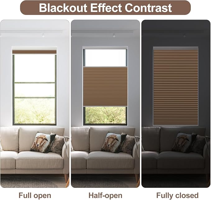 Godark Motorized TDBU Cellular Shades with Remote Control Smart Honeycomb Blinds Compatible with Alexa Google Home Smarthings Custom Double Cellular Blackout for Indoor Windows Doors-Brown