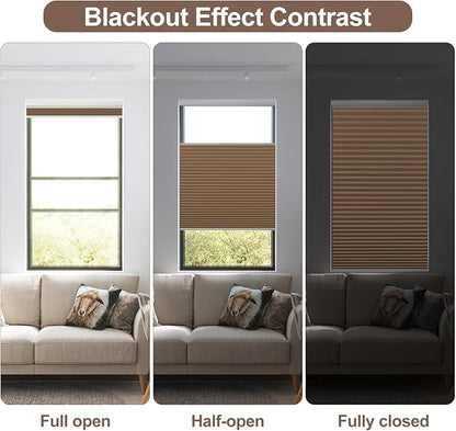 Godark Motorized TDBU Cellular Shades with Remote Control Smart Honeycomb Blinds Compatible with Alexa Google Home Smarthings Custom Double Cellular Blackout for Indoor Windows Doors-Brown