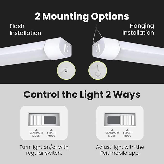 Feit Electric 4 ft. Smart WiFi 105-Watt LED Shop Light, No Hub Required, Alexa or Google Assistant, 3000K/4000K/5000K Color Temperature CCT Changing, SHOP/4/HO/CCT/AG