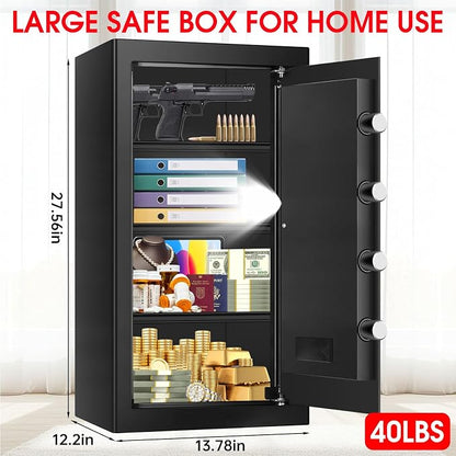 6.0 Cub Large Home Safes Fire and Waterproof, Anti-theft Fire Proof Safe Box with Digital Keypad, Key Lock and 3 Removable Shelves, Security Safes Fireproof Waterproof for Home Document Valuables