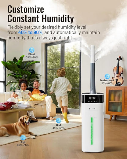 LACIDOLL Cool and Warm Mist Humidifier Large Room, 5.3Gal/20L Humidifiers for Home 2500 sq ft, Air Humidifiers for Bedroom with Diffuser&Extended Tube, Whole House Humidifiers for Nursery Baby Plants