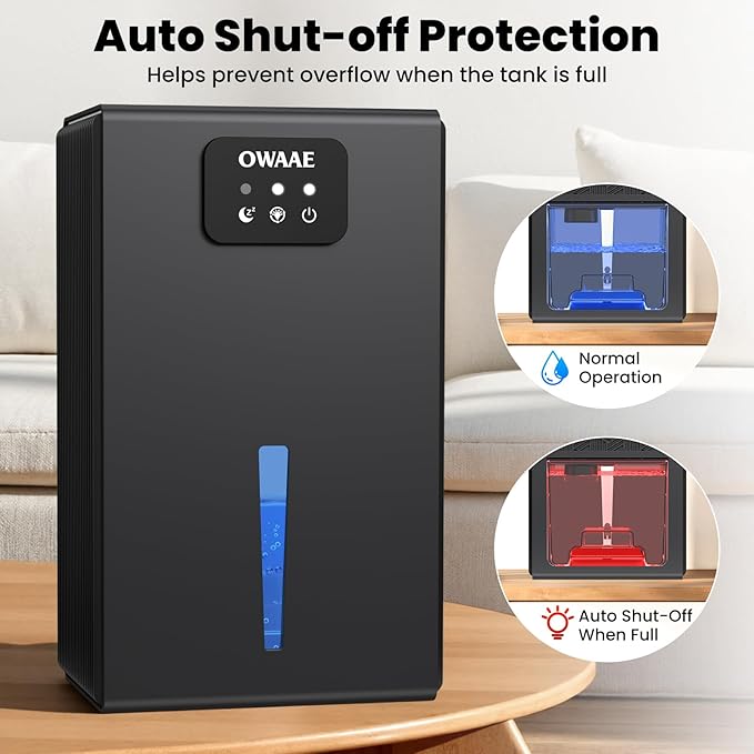 Dehumidifier, 1000 sq.ft Quiet Dehumidifiers for Home Bedroom Bathroom Basement with 95oz Water Tank, Sleep Mode, Auto Shut-Off 7 Colors LED Light, Grey