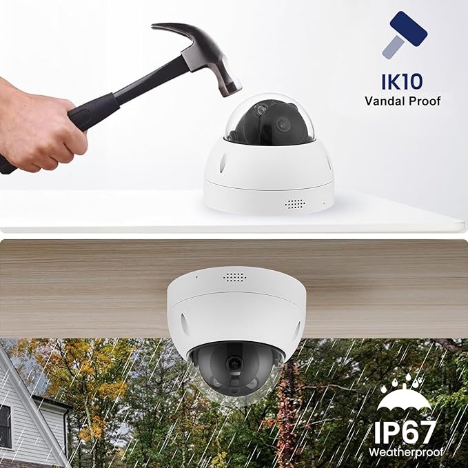 DahuaSecurity 4K 8MP PoE IP Camera, Smart Dual Light Outdoor Dome Camera with IK10 Vandal-Proof, Person/Vehicle/Animal Detection, Spotlight Color Night Vision, 2 Way Talk, IP67 (Dome-FB-8MP-B)