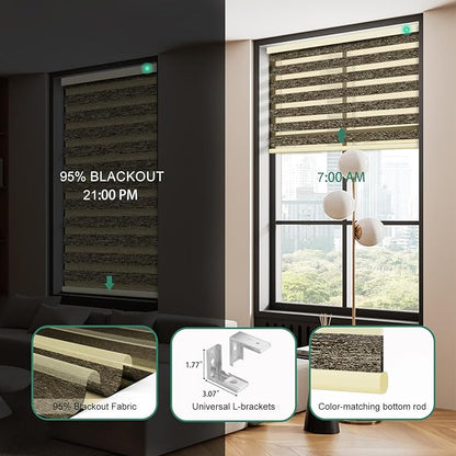 Motorized Zebra Blinds with Remote, Work with HomeKit Alexa Automatic Electric Window Shades 95% Blackout Light Filtering for Smart Home and Office, Customized Size Luxury Brown