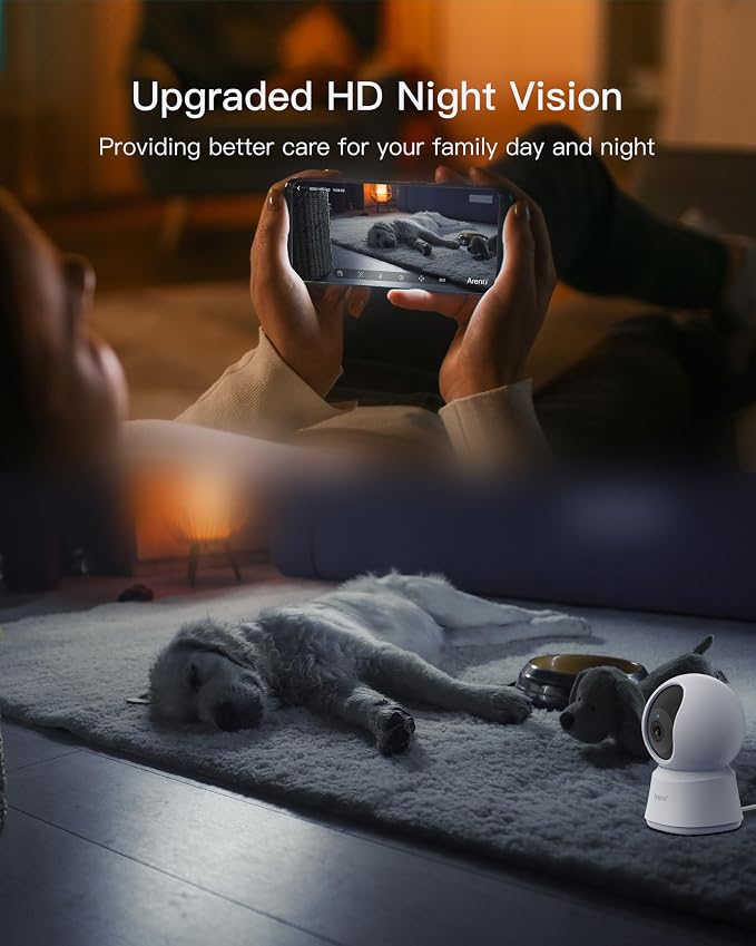 ARENTI 4MP Pet Camera P2Q, 5G WiFi 6 Indoor Security Camera, Free Phone App
