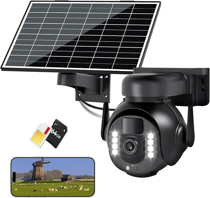 4K 8MP 4G LTE Cellular Security Camera, Outdoor Wireless Camera with Integrated SIM, Night Vision, Two-Way Audio, PIR Motion Detection, IP66 Weatherproof, SD Card Playback.