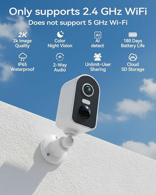 KKB 2K Security Cameras Wireless Outdoor, Magnetic Mount, 2.4G WiFi Battery Powered Camera for Home Security Indoor, Color Night Vision, iCam365 Remote, SD/Cloud Storage, AI Detection, 2 Way Talk
