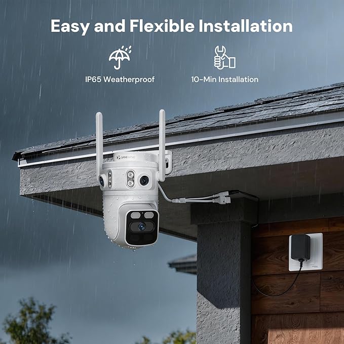 yeewise Triple Lens WiFi Security Camera with AI Tracking, WiFi 6 Outdoor PTZ Camera, 360° View Home Security, 5/2.4Ghz Dual Band, Easy Bluetooth Setup, Plug-in Power