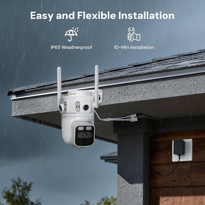 yeewise Triple Lens WiFi Security Camera with AI Tracking, WiFi 6 Outdoor PTZ Camera, 360° View Home Security, 5/2.4Ghz Dual Band, Easy Bluetooth Setup, Plug-in Power
