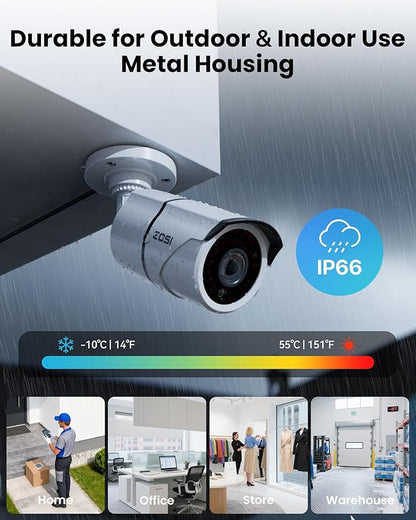 ZOSI 16 Channel Wired Security Camera System with 2TB HDD, 12 x 1080P Indoor Outdoor Metal CCTV Cameras with Audio, AI Human/Vehicle Detection, No Monthly Fee, H.265+ 16CH DVR for Business & Home