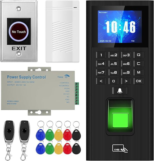 Biometric Fingerprint Security Access Control System kit (No Lock),RFID T9 keypad Door Lock,time attendance System,smart Remote Control Door Opener,Metal Sensor Switch,doorbell,Password