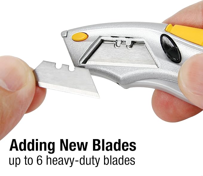 Alltrade Mini Quick Release Squeeze Utility Knife with 3 Blades, Compact Box Cutter with Fast Tool-Free Blade Change, Ergonomic Grip for Cardboard, Drywall, Craft, DIY & Warehouse Use - 150020