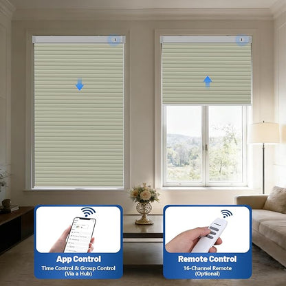 Motorized Cellular Shades with Remote, Blackout Smart Cellular Shades Compatible with Alexa, Cordless Honeycomb Window Blinds for Bedroom Home Office, Custom Size, Blackout Light Beige